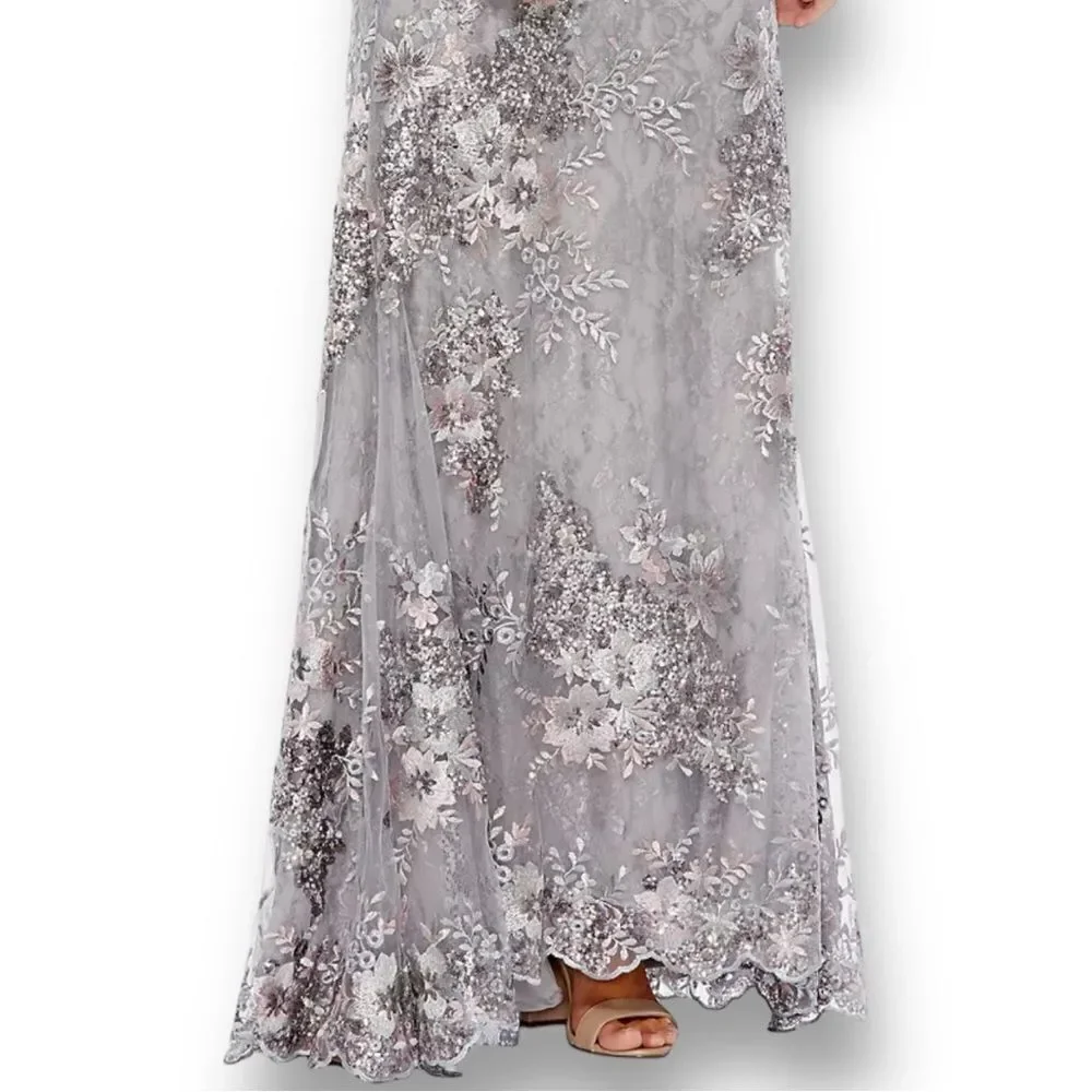 MAC DUGGAL Women’s Embellished V-Neck Illusion Long Sleeve Gown in the Size 12 - Picture 5 of 14